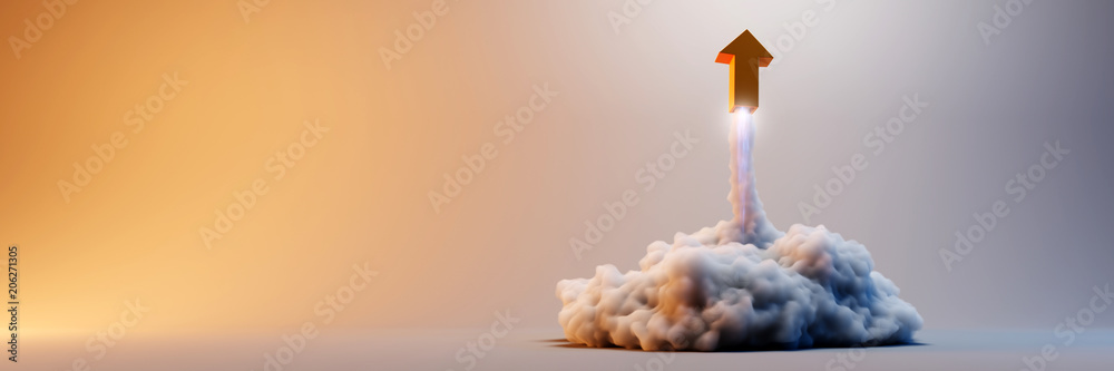 Explosion simulation with arrow sign, original 3d rendering illustration - obrazy, fototapety, plakaty 
