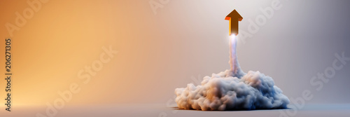 Fotomural Explosion simulation with arrow sign, original 3d rendering illustration