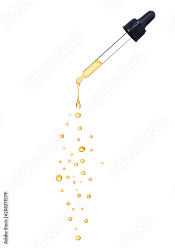 Fotomural Close-up of dropper with falling drops isolated on white background