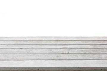 White wood table top on white background