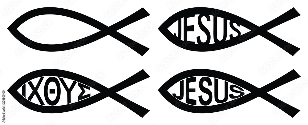 Christian Ichthys symbol. Two black arcs resembling fish. Version ...