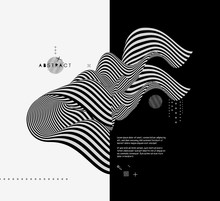 Black And White Design. Pattern With Optical Illusion. Abstract 3D Geometrical Background. Vector Illustration.