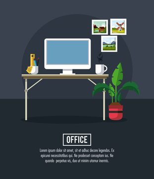 Office workplace banner information vector illustration graphic design