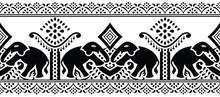 Seamless Traditional Indian Black And White Elephant Border