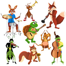 Vector Cartoon Animals Playing Different Instruments