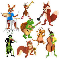 Wall Mural - vector cartoon animals playing different instruments