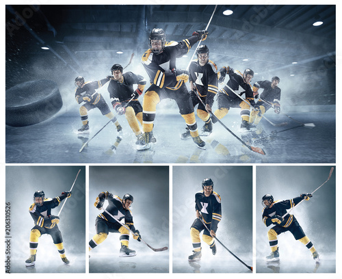 Plakaty Hokej  kolaz-przedstawiajacy-hokeistow-w-akcji