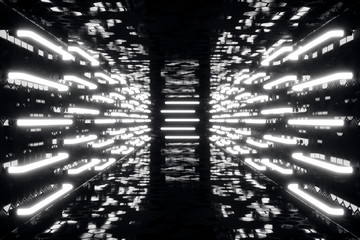 Poster - 3D rendering abstrac futuristic dark corridor with neon lights. Glowing light. Futuristic architecture background