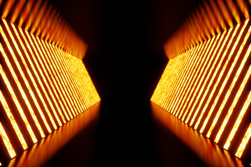 Poster - 3D rendering dark Illuminated corridor of red neon light. Elegant futuristic neon light on wall.