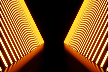Poster - 3D rendering dark Illuminated corridor of red neon light. Elegant futuristic neon light on wall.
