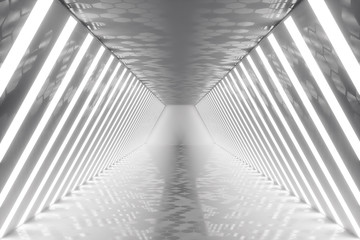 Poster - 3D rendering abstract room interior with neon lights. Futuristic architecture background. Mock-up for your design project