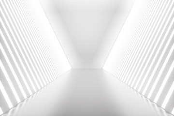 Poster - 3D rendering abstract room interior with neon lights. Futuristic architecture background. Mock-up for your design project