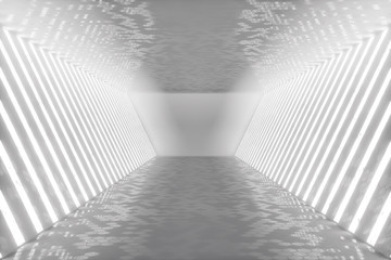 Poster - 3D rendering abstract room interior with neon lights. Futuristic architecture background. Mock-up for your design project