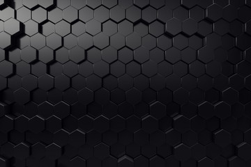 Poster - abstract geometric surface. hexagonal black background. 3d rendering