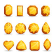 Set of realistic orange gemstones. Citrine stone of different forms isolated on white background.