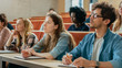 © Gorodenkoff - In the Classroom Multi Ethnic Students Listening to a Lecturer and Writing in Notebooks. Smart Young People Study at the College.