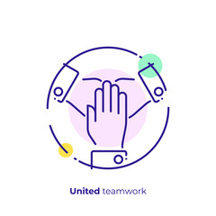 Fototapete - line art united hands. Pile of arms. Team building. Scalable vector icon in modern lineart style. outline elements vector illustration.