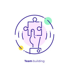 Fototapete - line art puzzle piece in a hand. Business solution. Team building. Scalable vector icon in modern lineart style. outline elements vector illustration.