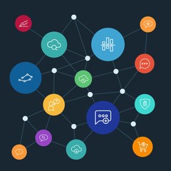 Poster - Abstract background with polygonal connected lines. Set of networking, charts, chat and messenger, security, shopping outline icons. Can be use for websites, mobile apps, presentations.