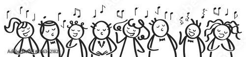 Obrazy Muzyka Polska chor-gesangsgruppe-manner-und-frauen-singen-gemeinsam-banner-lustige-strichfiguren-singen-ein-lied