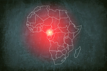 africa map with ebola outbreak red alert