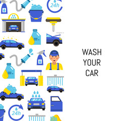 Canvas Print - Vector with car wash flat icons