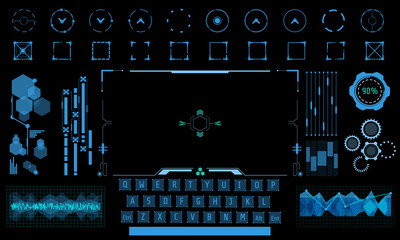 Fototapete - HUD User Interface Space Monitor Control Design Concept Control Panel Element Vector Set. Abstract Futuristic UI Game Template Illustration.