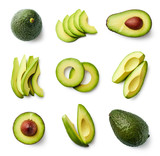 Fototapeta  - Set of fresh whole and sliced avocado