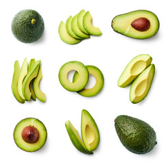 Wall Mural - Set of fresh whole and sliced avocado