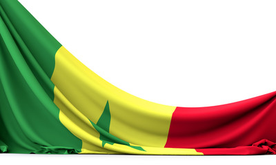 Senegal national flag hanging fabric banner. 3D Rendering