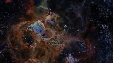 Unique Particle Cloud Render Of The Tarantula Nebula. CG Recreation. 4K.