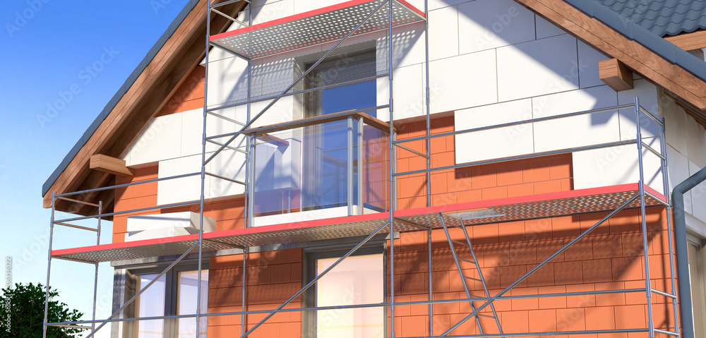 House and scaffolding v2 - obrazy, fototapety, plakaty 