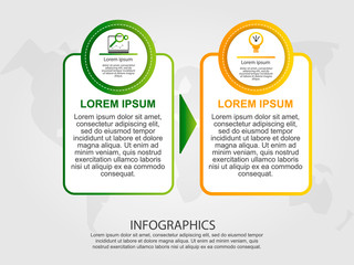 Modern vector illustration 3D. Template of circles and rectangles of infographics with two elements and arrows. Designed for business, presentations, web design, diagrams with 2 steps. Step by step