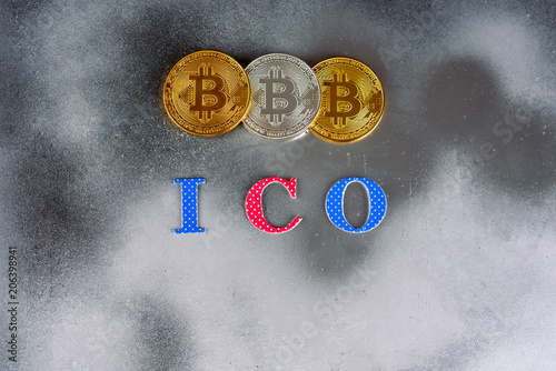 Ico Initial Coin Offering Modern Silver Foil Mystic Background With Modern Silver Foil Mystic Background With A Bitcoins And Ico Word In The Center Is Gold Coins Of E Currency Symbol New Technologies