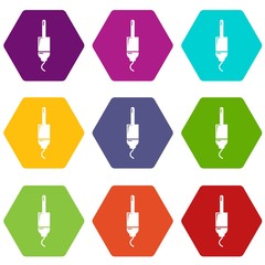 Poster - Jack cable icons 9 set coloful isolated on white for web