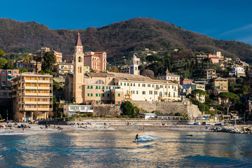 Wall Mural - View of Recco, small town near Genoa, and its coastline