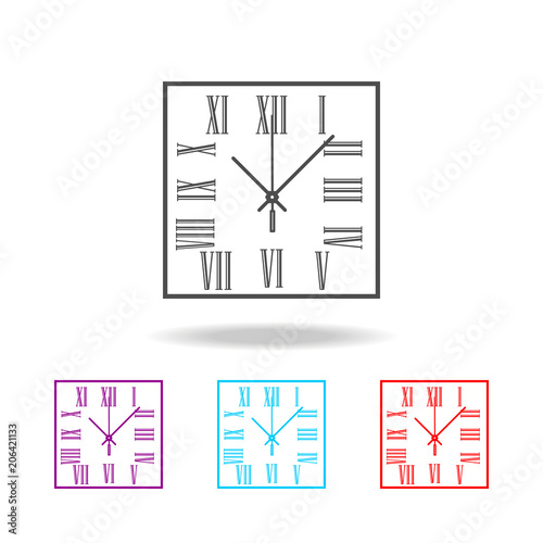 Plagát Square wall clock with Roman numerals line icon