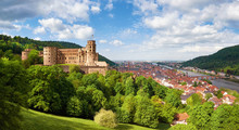 Heidelberg Town In Germany And Ruins Of Heidelberg Castle In Spring