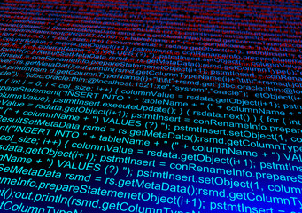 Poster - Computer data code. Abstract technology background. 3d illustration software development.
