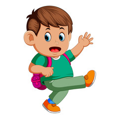 Wall Mural - Boy with backpacks