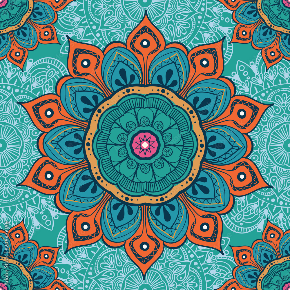 Fotografia Flower mandala colorful background for cards, prints, textile and coloring books