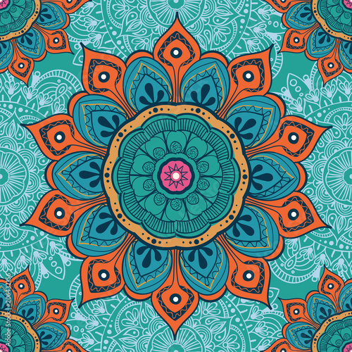 Flower mandala colorful background for cards, prints, textile and coloring books Poster Mural XXL
