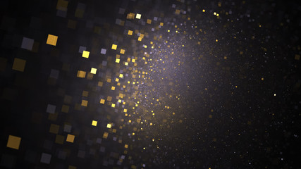 Abstract glittering texture with golden and grey particles. Fantasy fractal design. Digital art. 3D rendering.