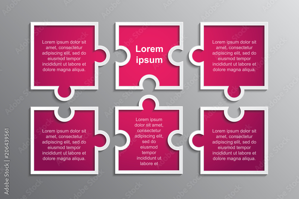 Puzzle Pieces Square Infographic 6 Step Process. Stock Vector | Adobe Stock