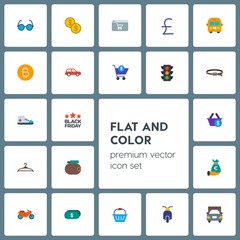  Modern Simple Set of transports, clothes, money, shopping Vector flat Icons. Contains such Icons as  container,  currency,  internet,  empty and more on grey background. Fully Editable. Pixel Perfect