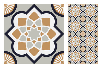 Wall Mural - vintage tiles patterns antique seamless design in Vector illustration	