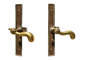 vintage copper door handles isolated on white background