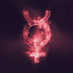 planet mercury symbol. mercury sign. abstract night sky background.