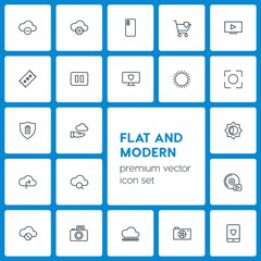Poster - Modern Simple Set of cloud and networking, security, video, photos Vector outline Icons. Contains such Icons as  abstract,  online,  payment and more on dark background. Fully Editable. Pixel Perfect