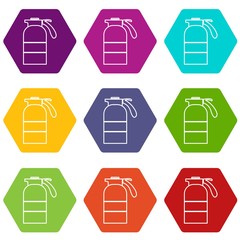 Sticker - Sprayer container icons 9 set coloful isolated on white for web